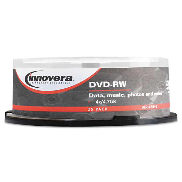 DVD-RW Rewriteable Disc, 4.7 GB, 4x, Spindle, Silver, 25/Pack