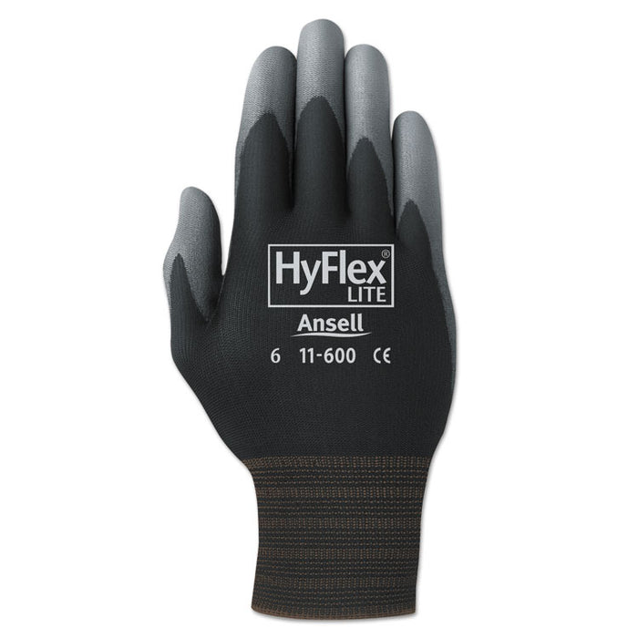 HyFlex Lite Gloves, Black/Gray, Size 10, 12 Pairs