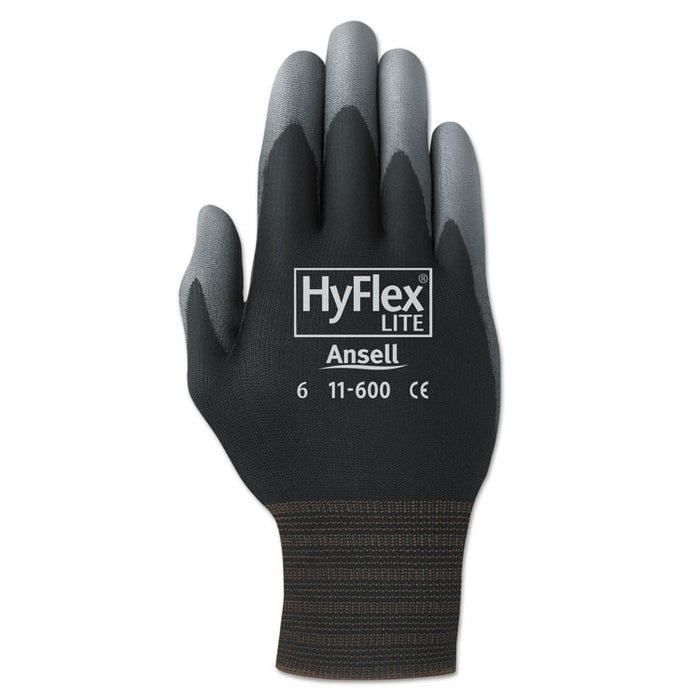 HyFlex Lite Gloves, Black/Gray, Size 8, 12 Pairs