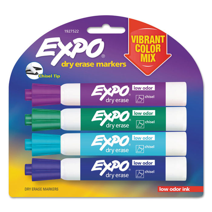 Dry Erase Marker, Broad Chisel Tip, Assorted Colors, 4/Pack