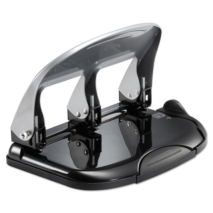 40-Sheet EZ Squeeze Three-Hole Punch, 9/32" Holes, Black/Silver