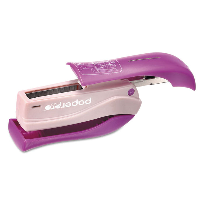 Spring-Powered Handheld Compact Stapler, 15-Sheet Capacity, Purple