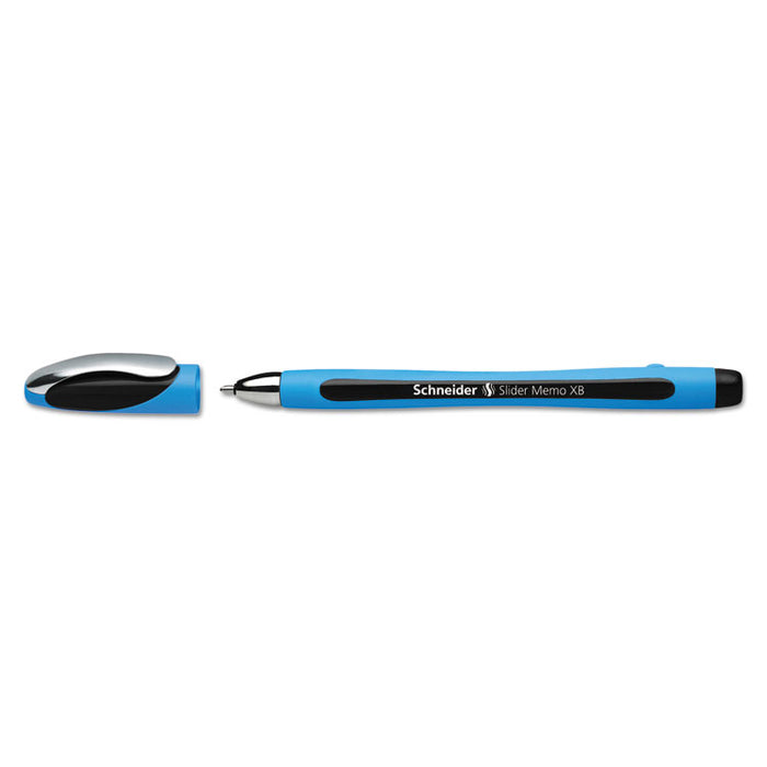 Schneider Slider Memo XB Stick Ballpoint Pen, 1.4 mm, Black Ink, Blue/Black Barrel, 10/Box