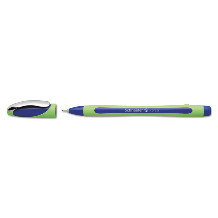Schneider Xpress Fineliner Stick Pen, 0.8mm, Blue Ink, Blue/Green Barrel, 10/Box