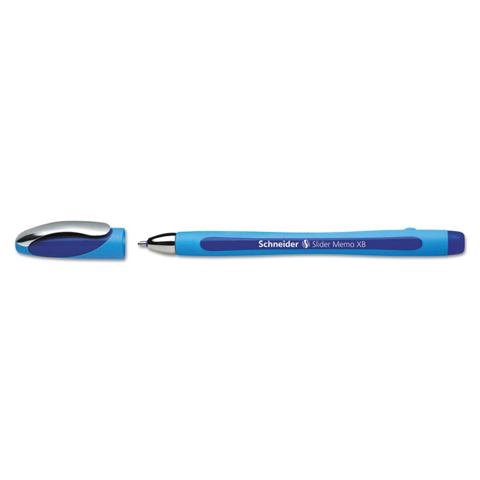 Schneider Slider Memo XB Stick Ballpoint Pen, 1.4mm, Blue Ink, Blue Barrel, 10/Box