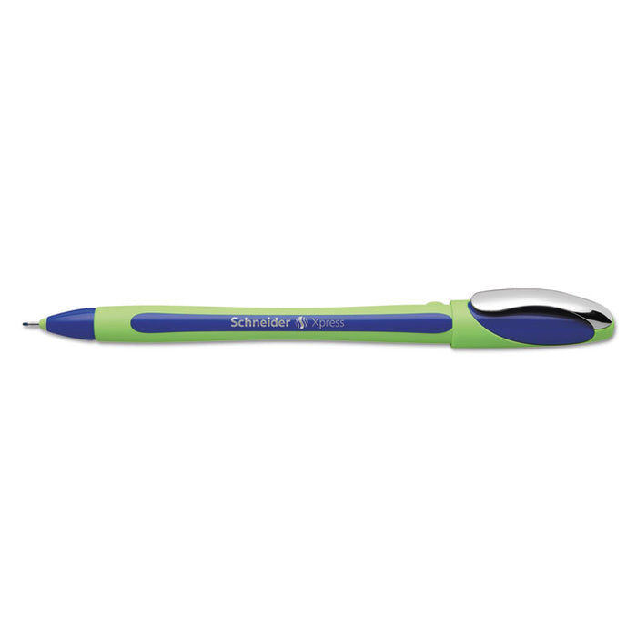 Schneider Xpress Fineliner Stick Pen, 0.8mm, Blue Ink, Blue/Green Barrel, 10/Box