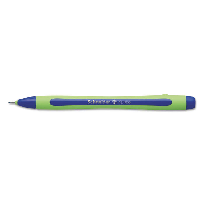 Schneider Xpress Fineliner Stick Pen, 0.8mm, Blue Ink, Blue/Green Barrel, 10/Box