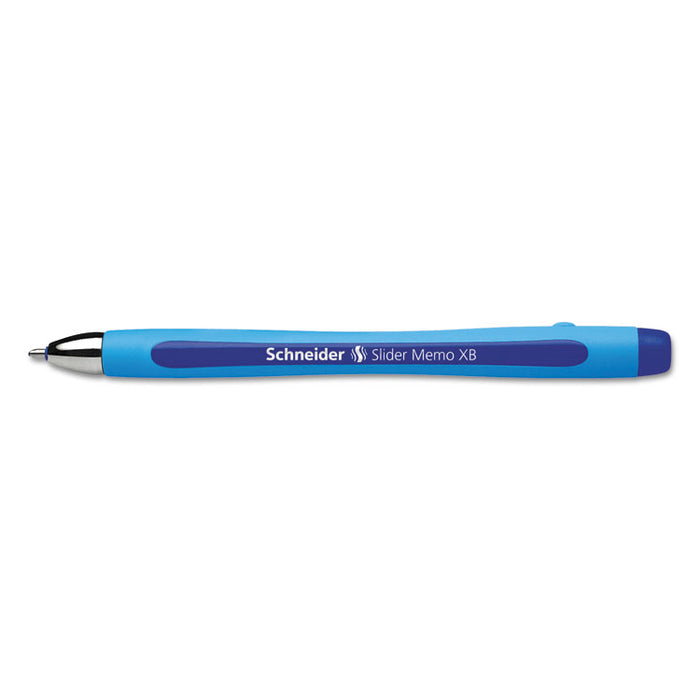 Schneider Slider Memo XB Stick Ballpoint Pen, 1.4mm, Blue Ink, Blue Barrel, 10/Box