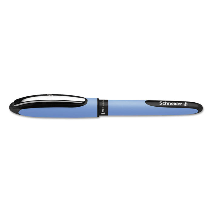 Schneider One Hybrid Stick Roller Ball Pen, 0.5mm, Black Ink, Blue Barrel, 10/Box