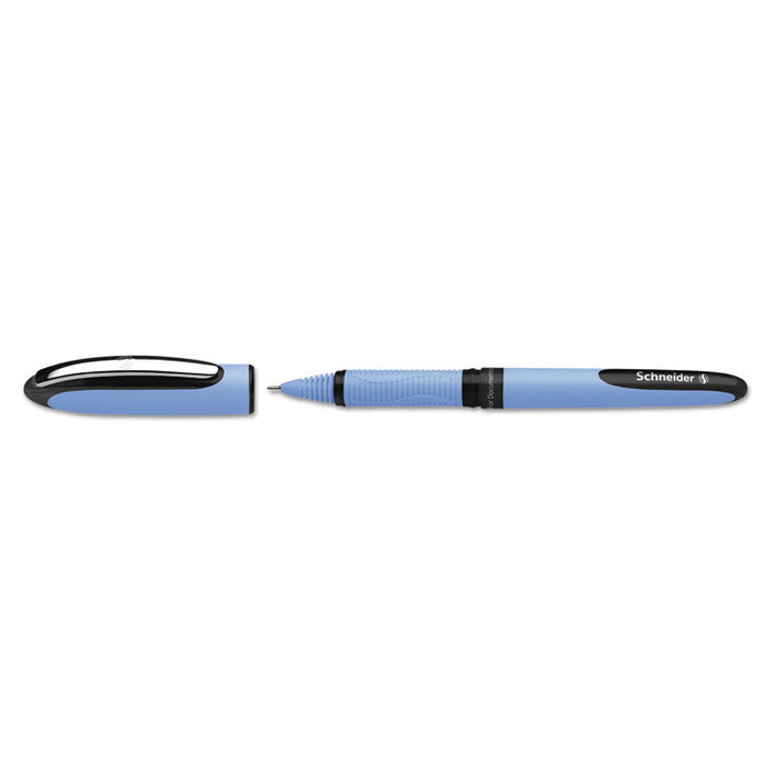 Schneider One Hybrid Stick Roller Ball Pen, 0.5mm, Black Ink, Blue Barrel, 10/Box
