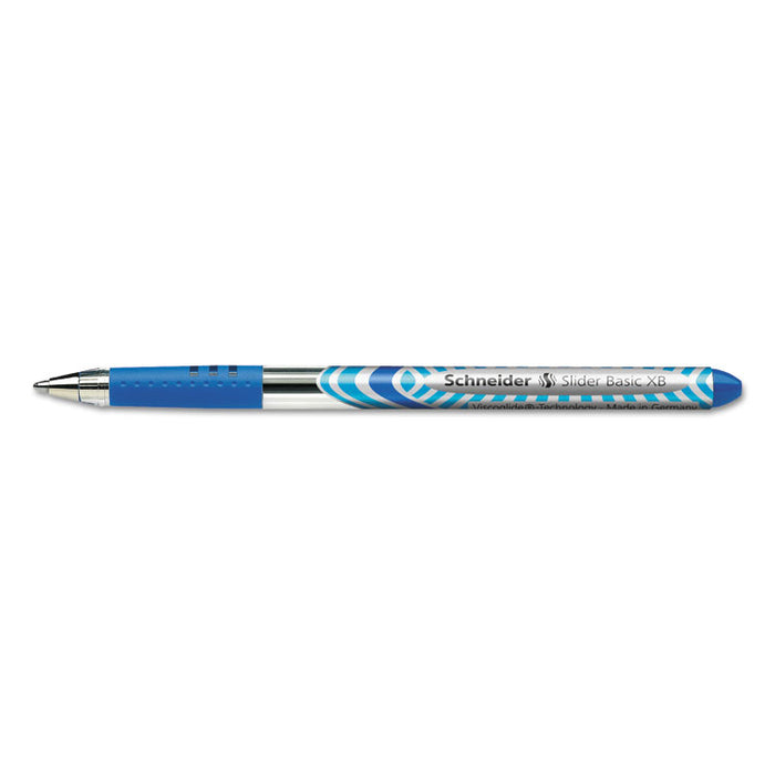 Schneider Slider Stick Ballpoint Pen, 1.4mm, Blue Ink, Blue/Silver Barrel, 10/Box
