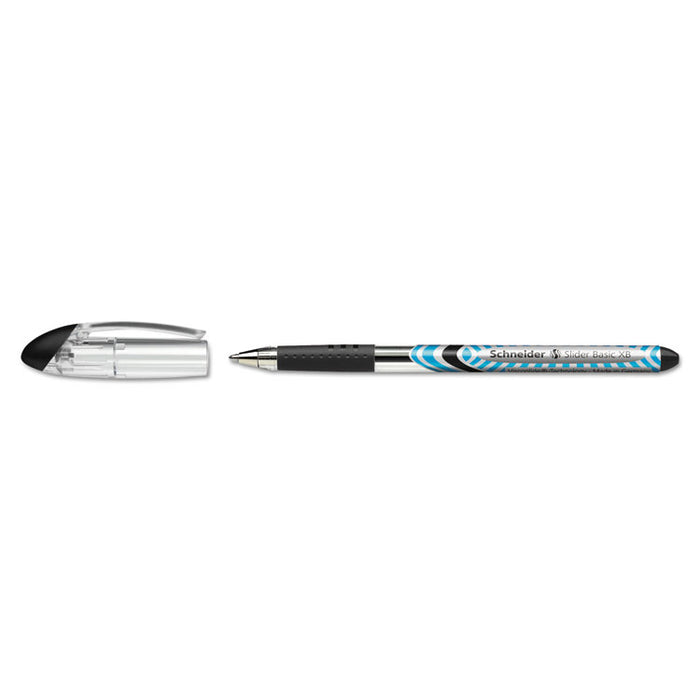 Schneider Slider Stick Ballpoint Pen, 1.4mm, Black Ink, Black/Silver Barrel, 10/Box