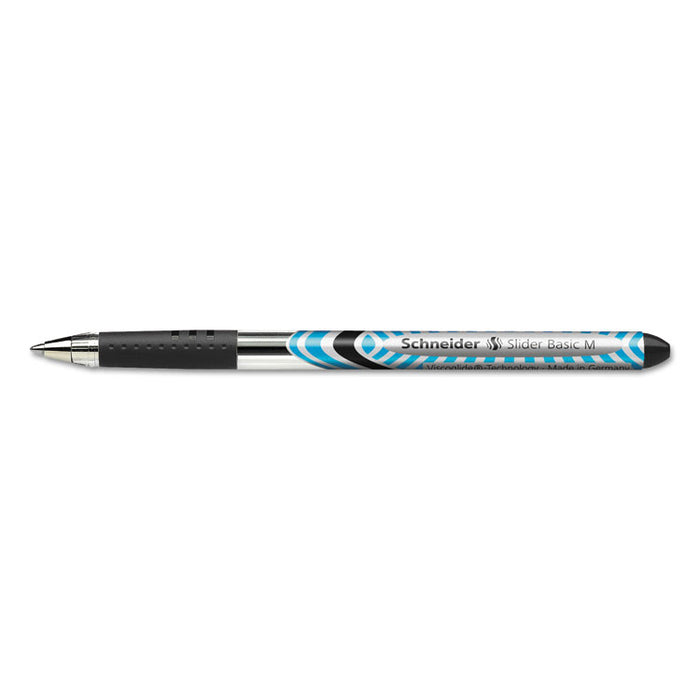 Schneider Slider Stick Ballpoint Pen, 0.8mm, Black Ink, Blue/Silver/Black Barrel, 10/Box