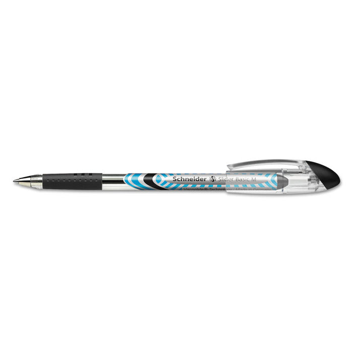 Schneider Slider Stick Ballpoint Pen, 0.8mm, Black Ink, Blue/Silver/Black Barrel, 10/Box