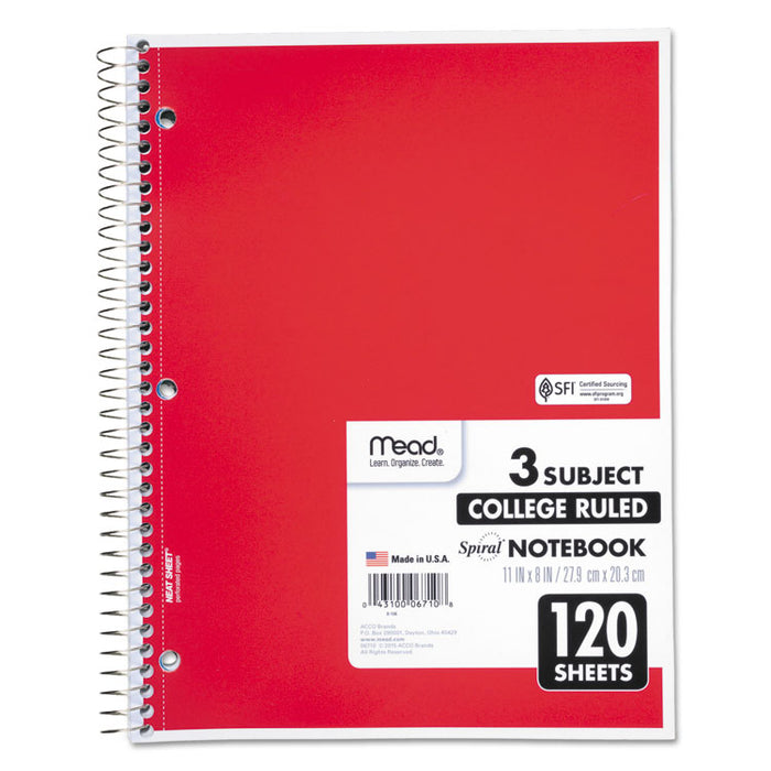 Spiral Notebook, 3 Subject, Medium/College Rule, Randomly Assorted Covers, 11 x 8, 120 Sheets
