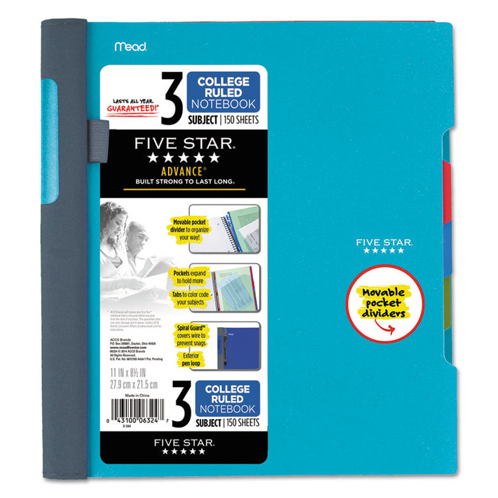 Advance Wirebound Notebook, 3 Subject, Medium/College Rule, Randomly Assorted Covers, 11 x 8.5, 150 Sheets