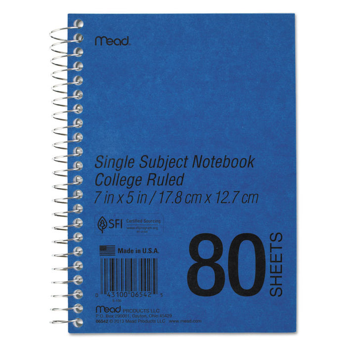 DuraPress Cover Notebook, 1 Subject, Medium/College Rule, Blue Cover, 7 x 5, 80 Sheets