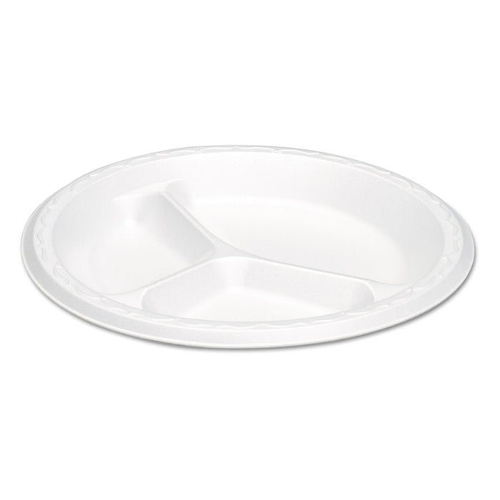 Elite Laminated Foam Plates, 8.88 Inches, White, Round, 3 Comp, 125/PK, 4 PK/CT