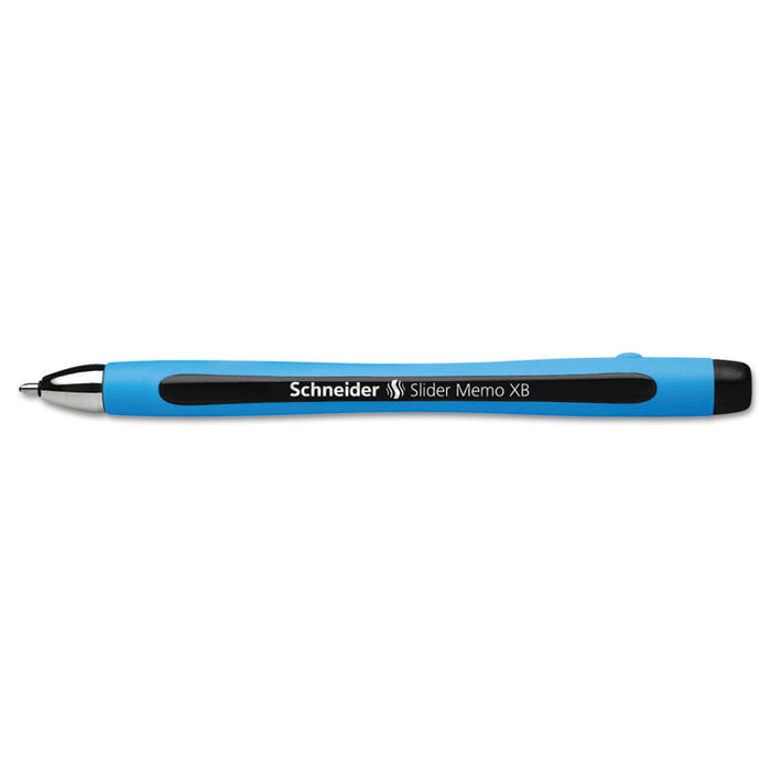 Schneider Slider Memo XB Stick Ballpoint Pen, 1.4 mm, Black Ink, Blue/Black Barrel, 10/Box