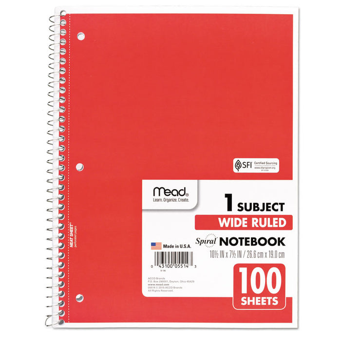 Spiral Notebook, 1 Subject, Wide/Legal Rule, Assorted Color Covers, 10.5 x 7.5, 100 Sheets