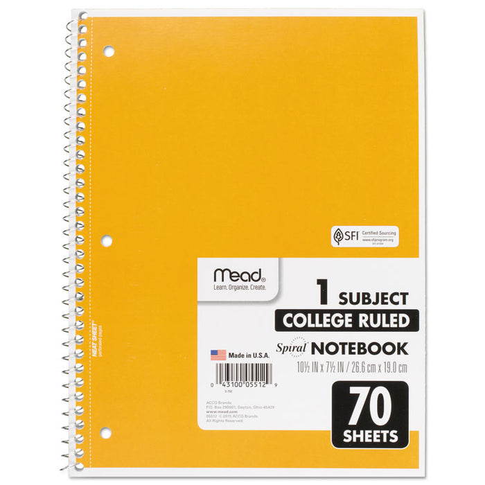 Spiral Notebook, 3-Hole Punched, 1 Subject, Medium/College Rule, Randomly Assorted Covers, 10.5 x 7.5, 70 Sheets