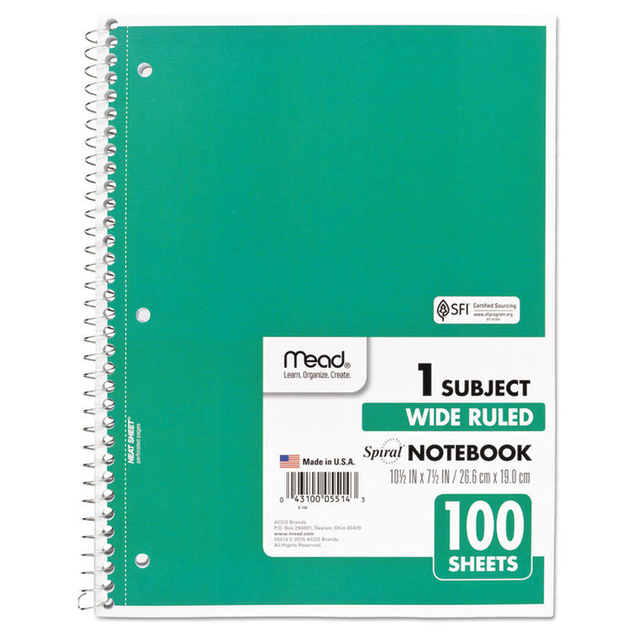 Spiral Notebook, 1 Subject, Wide/Legal Rule, Assorted Color Covers, 10.5 x 7.5, 100 Sheets