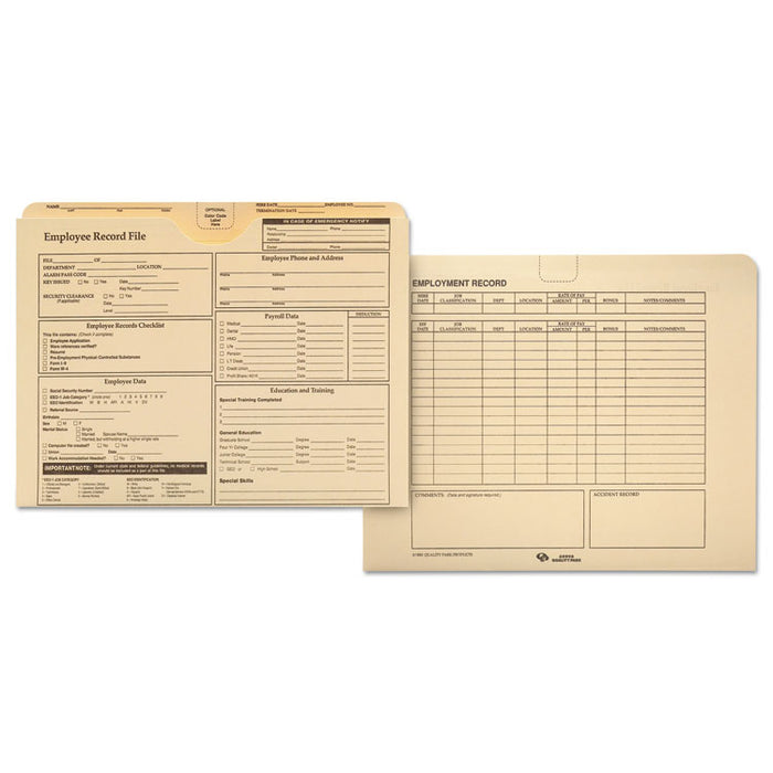 Employee Record Folder, Straight Tab, Letter Size, Manila, 20/Pack