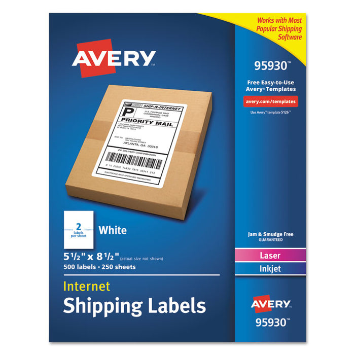 White Shipping Labels-Bulk Packs, Inkjet/Laser Printers, 5.5 x 8.5, White, 2/Sheet, 250 Sheets/Box
