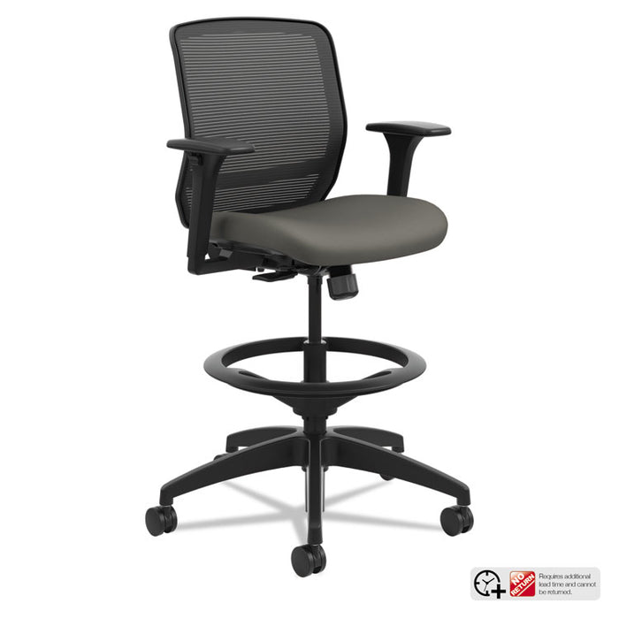 Quotient Series Mesh Mid-Back Task Stool, 33" Seat Height, Supports up to 300 lbs., Iron Ore Seat/Black Back, Black Base