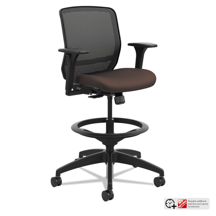 Quotient Series Mesh Mid-Back Task Stool, 33" Seat Height, Supports up to 300 lbs., Espresso Seat/Black Back, Black Base