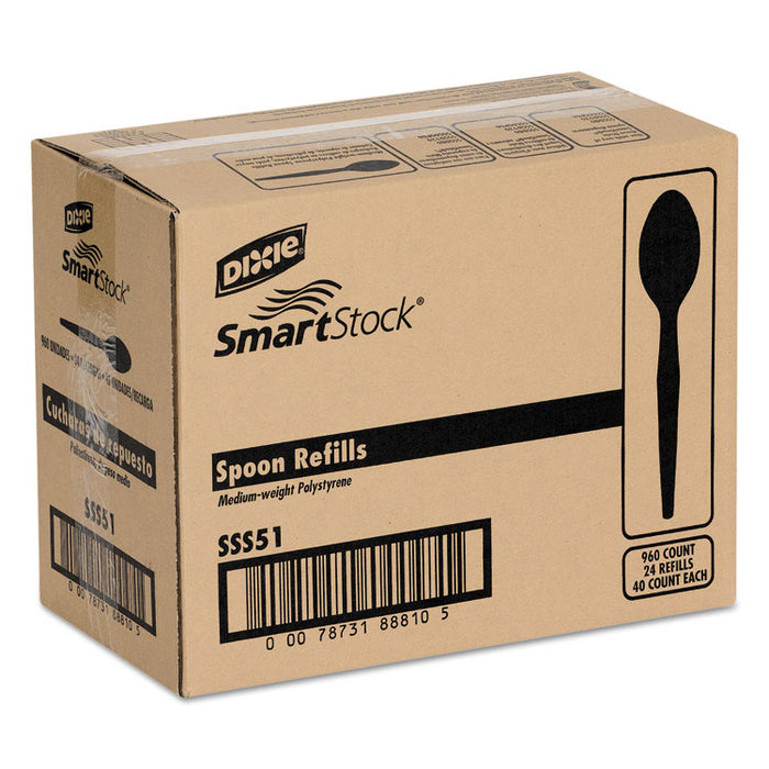 SmartStock Plastic Cutlery Refill, Spoons, 6", Series-O Mediumweight, Black, 40/Pack, 24 Packs/Carton