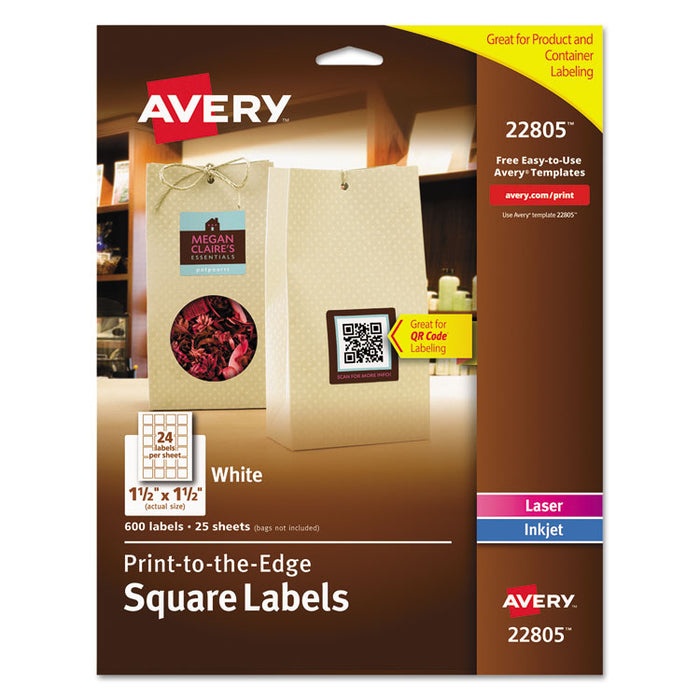 Square Labels w/ Sure Feed & TrueBlock, 1 1/2 x 1 1/2, White, 600/PK