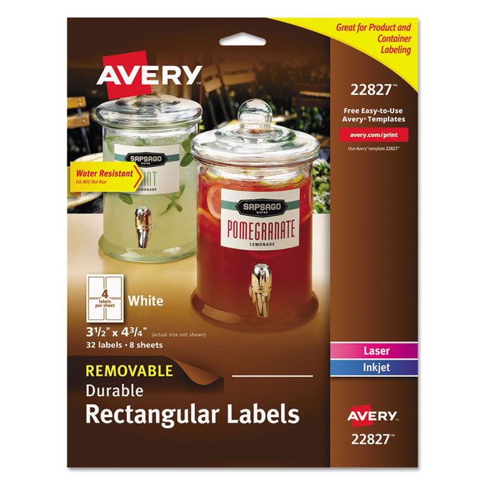Removable Print-to-the-Edge White Labels w/ Sure Feed, 3 1/2 x 4 3/4, 32/Pack