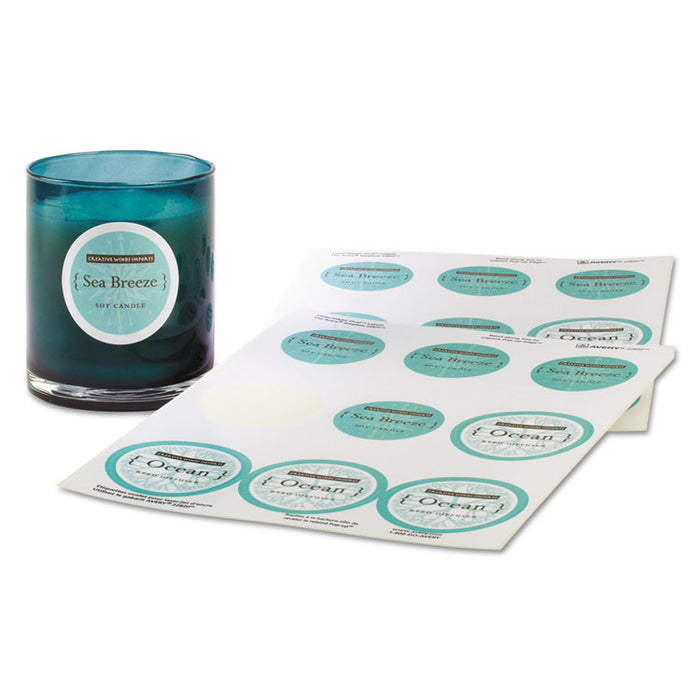 Round Print-to-the Edge Labels with SureFeed, 2.5" dia, Glossy White, 90/PK