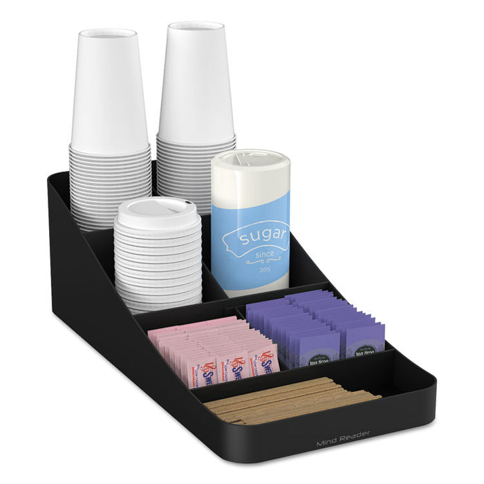 Trove Seven-Compartment Coffee Condiment Organizer, Black, 7 3/4 x 16 x 5 1/4