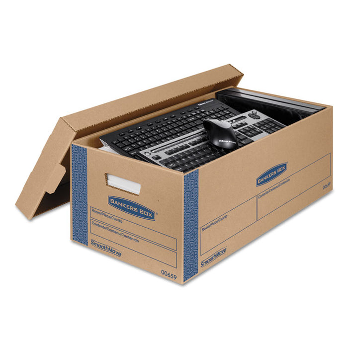SmoothMove Prime Moving/Storage Boxes, Lift-Off Lid, Half Slotted Container, Small, 12" x 24" x 10", Brown/Blue, 8/Carton