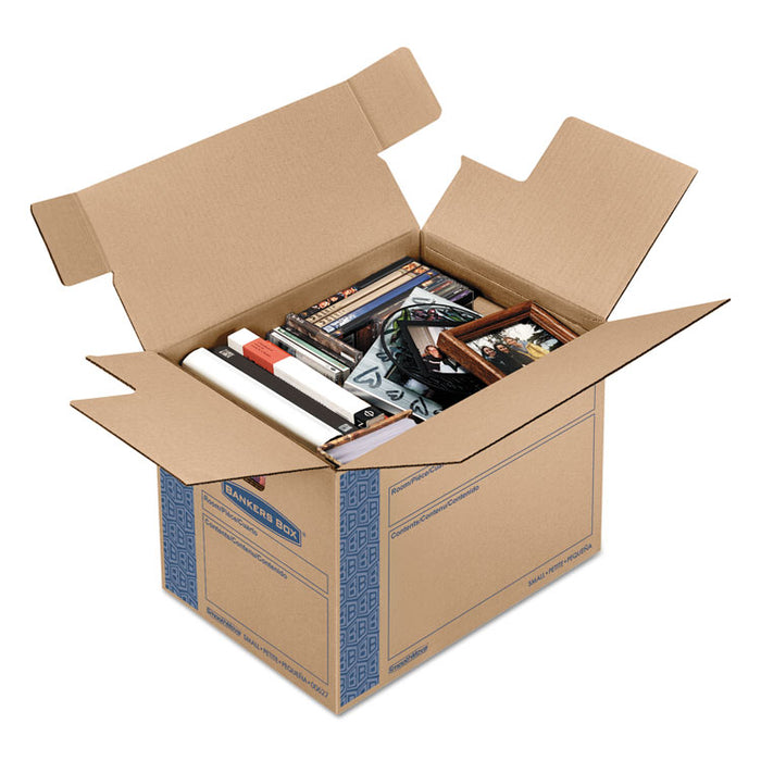 SmoothMove Prime Moving & Storage Boxes, Small, Regular Slotted Container (RSC), 16" x 12" x 12", Brown Kraft/Blue, 10/Carton