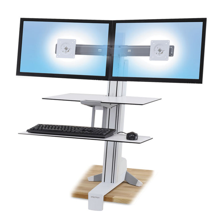 WorkFit-S Sit-Stand Workstation with Worksurface+,Dual LCD Monitors, 27w x 30.25d x 35h, White