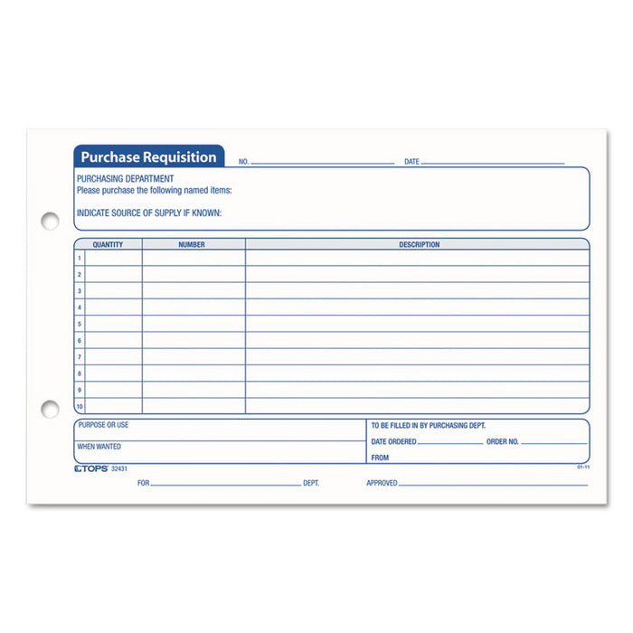 Purchasing Requisition Pad, 5.5 x 8.5, 1/Page, 100 Forms/Pad, 2 Pads/Pack