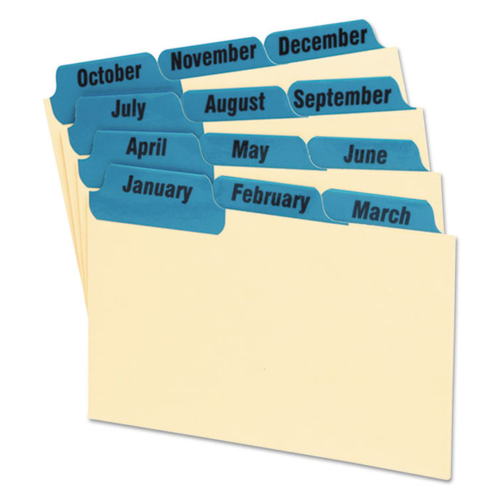 Manila Index Card Guides with Laminated Tabs, 1/3-Cut Top Tab, January to December, 3 x 5, Manila, 12/Set