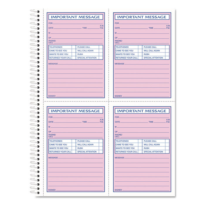 Telephone Message Book, Fax/Mobile Section, Two-Part Carbonless, 5.5 x 3.88, 4/Page, 400 Forms