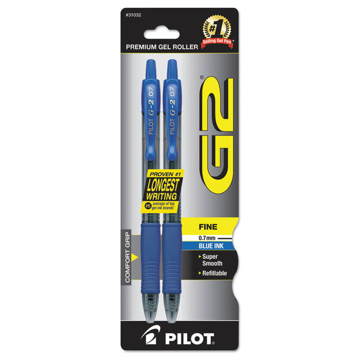 G2 Premium Retractable Gel Pen, 0.7mm, Blue Ink, Smoke Barrel, 2/Pack