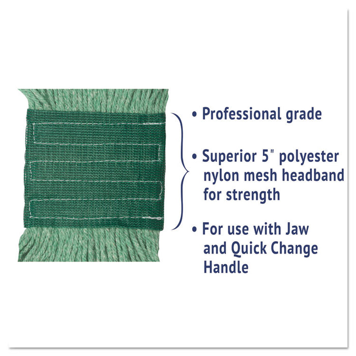 Super Loop Wet Mop Head, Cotton/Synthetic Fiber, 5" Headband, Medium Size, Green, 12/Carton