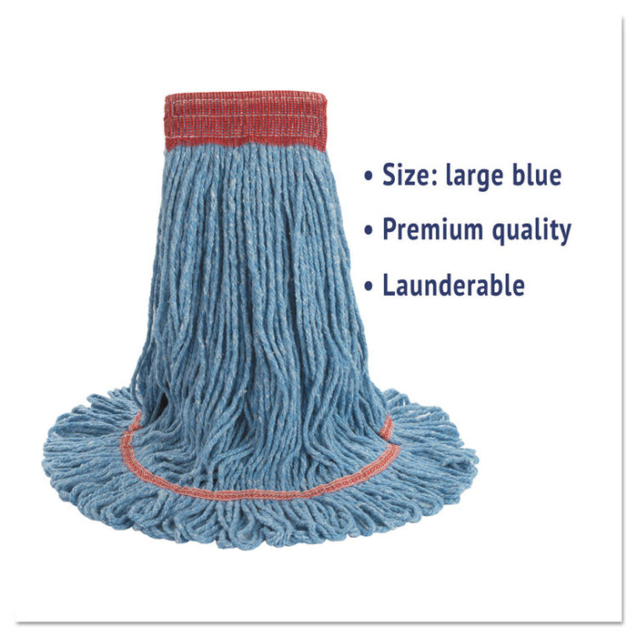 Super Loop Wet Mop Head, Cotton/Synthetic Fiber, 5" Headband, Large Size, Blue, 12/Carton