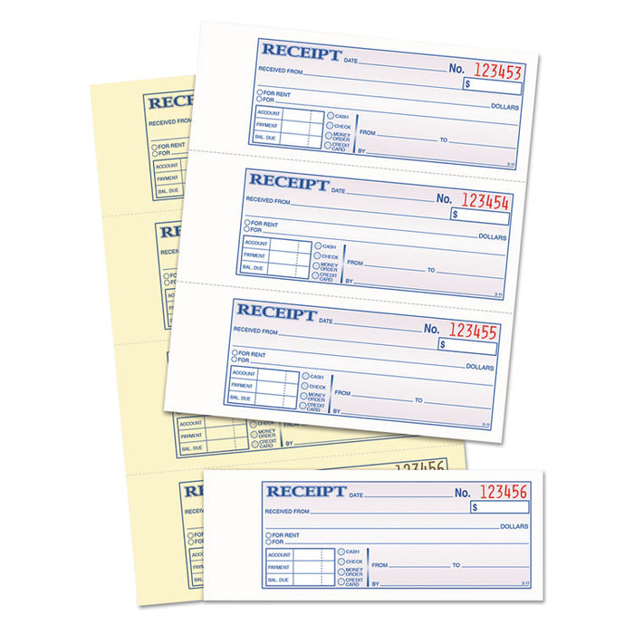 Money and Rent Receipt Books, Two-Part Carbonless, 2.75 x 7.13, 4/Page, 400 Forms