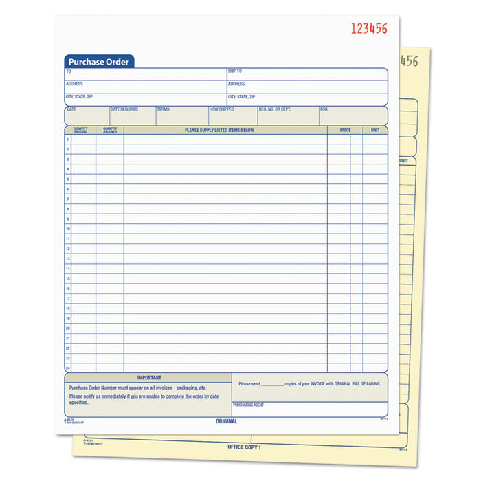 Purchase Order Book, Two-Part Carbonless,  8.38 x 10.19, 1/Page, 50 Forms