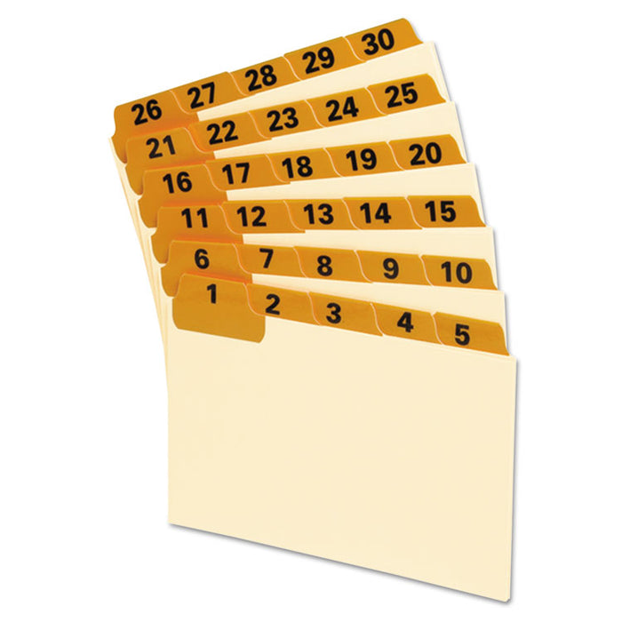 Manila Index Card Guides with Laminated Tabs, 1/5-Cut Top Tab, 1 to 31, 3 x 5, Manila, 31/Set