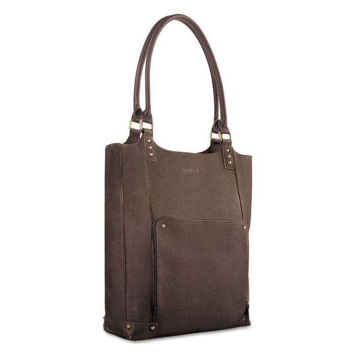 Executive Leather/Poly Bucket Tote, 16", 15 1/2" x 4 3/4" x 17 1/4", Espresso