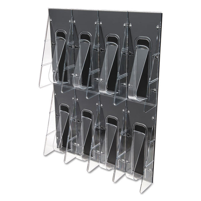 Stand-Tall 8-Bin Wall-Mount Literature Rack, Leaflet, 18.25w x 3.38d x 23.75h, Clear/Black