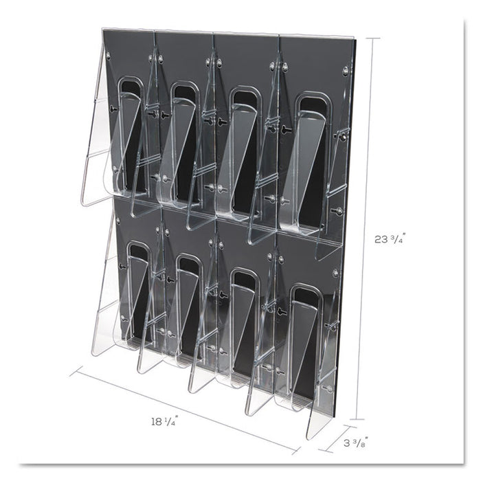 Stand-Tall 8-Bin Wall-Mount Literature Rack, Leaflet, 18.25w x 3.38d x 23.75h, Clear/Black